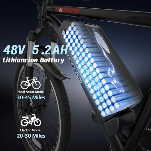 Electric Bike for Adults, 26'' Ebike, Up to 20-60 Miles 22MPH Electric Mountain Bike with 48V Removable Battery, Adjustable Stem, Fenders, Lockable Suspension Fork in Saudi Arabia