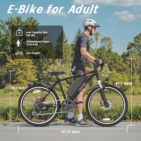 Electric Bike for Adults, 26'' Ebike, Up to 20-60 Miles 22MPH Electric Mountain Bike with 48V Removable Battery, Adjustable Stem, Fenders, Lockable Suspension Fork in Saudi Arabia