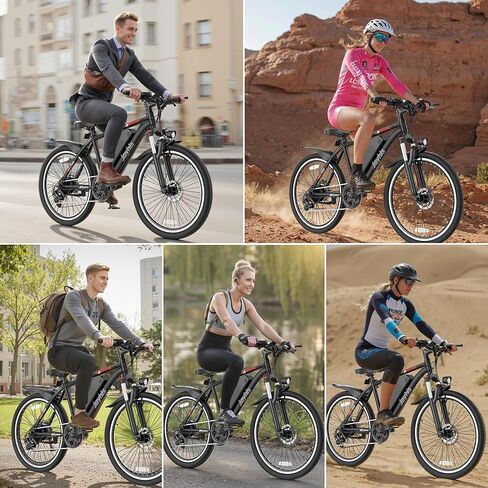 Electric Bike for Adults, 26'' Ebike, Up to 20-60 Miles 22MPH Electric Mountain Bike with 48V Removable Battery, Adjustable Stem, Fenders, Lockable Suspension Fork in Saudi Arabia