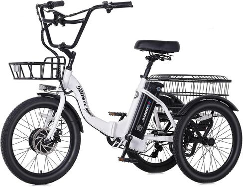 Electric Tricycle for Adults,20" Folding Electric Trike,3 Wheels Electric Bicycle Bikes, 350W Step-Thru Etrike with 374WH Removable Battery and Large Basket for Women Men in Saudi Arabia