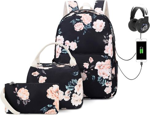 Waterproof Laptop Backpack for Girls Women, Water Resistant College School Backpack Casual Daypacks with Lunch Box Pencil Case (Bows-Black) in Saudi Arabia