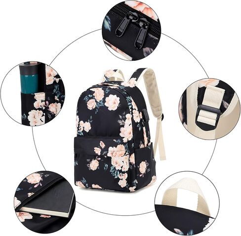 Waterproof Laptop Backpack for Girls Women, Water Resistant College School Backpack Casual Daypacks with Lunch Box Pencil Case (Bows-Black) in Saudi Arabia