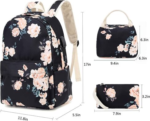 Waterproof Laptop Backpack for Girls Women, Water Resistant College School Backpack Casual Daypacks with Lunch Box Pencil Case (Bows-Black) in Saudi Arabia
