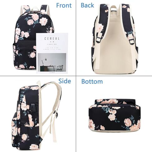 Waterproof Laptop Backpack for Girls Women, Water Resistant College School Backpack Casual Daypacks with Lunch Box Pencil Case (Bows-Black) in Saudi Arabia