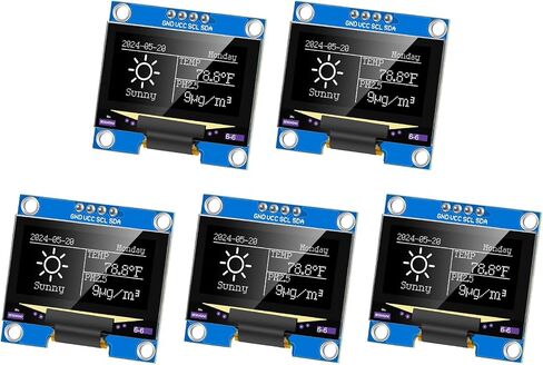 Makerfocus 5pcs 1.3 بوصة I2C IIC OLED MODULE 128 × 64 بكسل SH1106 لوحة عرض ذاتي الأذواق لأردوينو/توت العليق PI/ESP32 (محول مسبقًا ، أبيض) in Kuwait