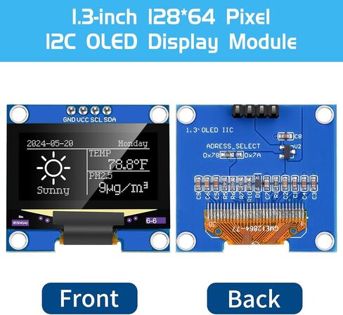Makerfocus 5pcs 1.3 بوصة I2C IIC OLED MODULE 128 × 64 بكسل SH1106 لوحة عرض ذاتي الأذواق لأردوينو/توت العليق PI/ESP32 (محول مسبقًا ، أبيض) in Kuwait