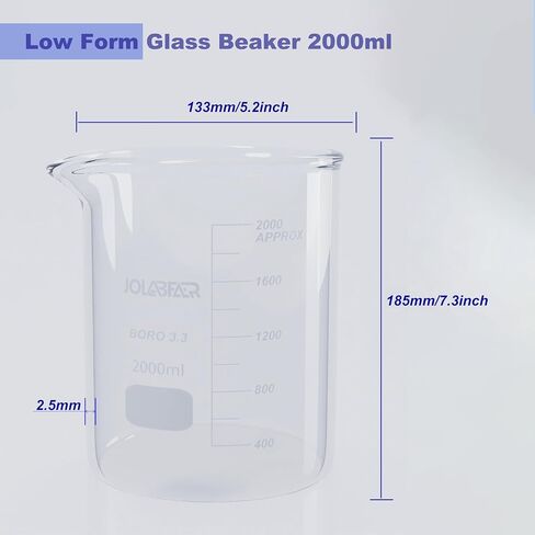 2000ml Durable Glass Beakers, 2L Laboratory Beaker with Printed Graduations, 3.3 Borosilicate, Low Form Design in Saudi Arabia