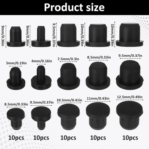 50 Pcs 5 Sizes Silicone Hole Plug, Round Rubber Black Rubber Plugs for Round Holes Waterproof Button Holes End Covers, Soft Flexible Stopper Fit for 4-9.5mm Inner Diameter Bottles Pipes in Saudi Arabia