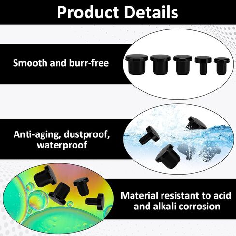 50 Pcs 5 Sizes Silicone Hole Plug, Round Rubber Black Rubber Plugs for Round Holes Waterproof Button Holes End Covers, Soft Flexible Stopper Fit for 4-9.5mm Inner Diameter Bottles Pipes in Saudi Arabia