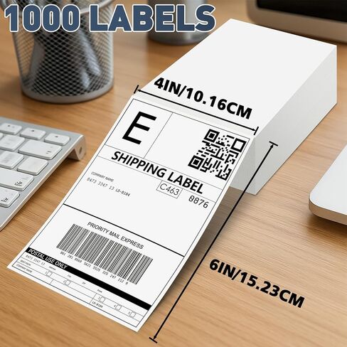 JTIEO Shipping Labels 4" x 6" Thermal Labels 1000 Fanfold Direct Thermal Label Printer Paper, Perforated White with Permanent Adhesive, Compatible with Most Thermal Printers. in Kuwait