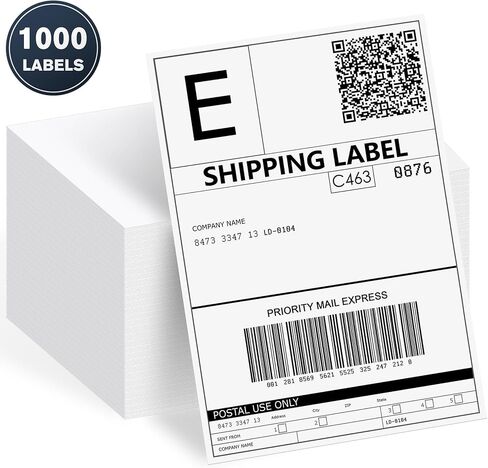 JTIEO Shipping Labels 4" x 6" Thermal Labels 1000 Fanfold Direct Thermal Label Printer Paper, Perforated White with Permanent Adhesive, Compatible with Most Thermal Printers. in Kuwait