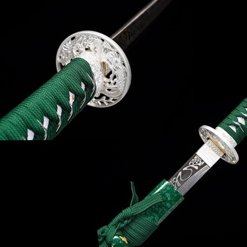 Kamaiwo-1045/1060 Clay Tempering high Carbon Steel Hademade Heat Tempered Full Handmade Hand Forged Japanese Katana Authentic ，Full Tang,Functional,Practical Green in Saudi Arabia