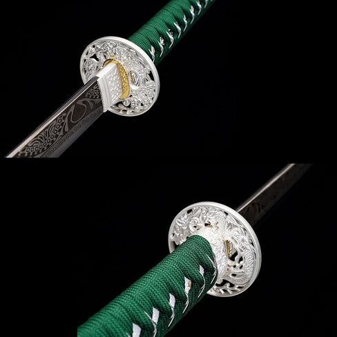 Kamaiwo-1045/1060 Clay Tempering high Carbon Steel Hademade Heat Tempered Full Handmade Hand Forged Japanese Katana Authentic ，Full Tang,Functional,Practical Green in Saudi Arabia
