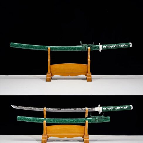 Kamaiwo-1045/1060 Clay Tempering high Carbon Steel Hademade Heat Tempered Full Handmade Hand Forged Japanese Katana Authentic ，Full Tang,Functional,Practical Green in Saudi Arabia
