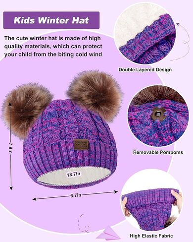3 Pcs Kids Winter Beanie Hat Scarf Gloves Set for Girls Boys Knit Warm Pompom Toddler Hats Mittens Neck Warmer in Saudi Arabia