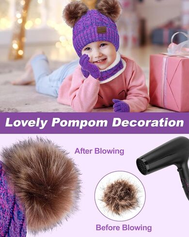 3 Pcs Kids Winter Beanie Hat Scarf Gloves Set for Girls Boys Knit Warm Pompom Toddler Hats Mittens Neck Warmer in Saudi Arabia