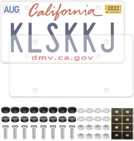 2 Pack License Plate Covers, Clear Flat License Plate Protector Unbreakable Plastic Shields Tag Holder Fits Standard US Plate with Screws Caps (Gray) in Saudi Arabia