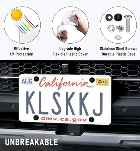 2 Pack License Plate Covers, Clear Flat License Plate Protector Unbreakable Plastic Shields Tag Holder Fits Standard US Plate with Screws Caps (Gray) in Saudi Arabia