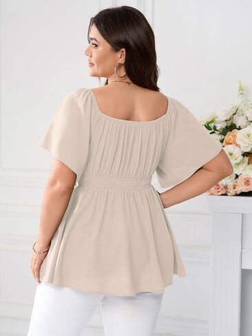 SCOMCHIC Womens Plus Size Peplum Tops Off The Shoulder Blouses Smocked Ruffle Babydoll Summer Top in Kuwait