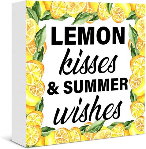 Kitchen Lemon Sign Decor Positive Every Day Is a Fresh Start Wood Block Plaque Sign Home Kitchen Shelf Wall Decor in Saudi Arabia