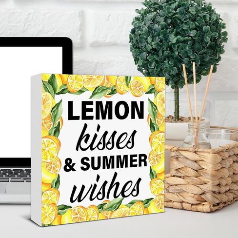 Kitchen Lemon Sign Decor Positive Every Day Is a Fresh Start Wood Block Plaque Sign Home Kitchen Shelf Wall Decor in Saudi Arabia