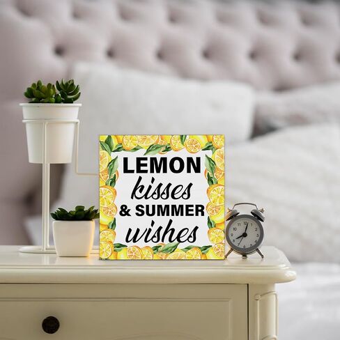 Kitchen Lemon Sign Decor Positive Every Day Is a Fresh Start Wood Block Plaque Sign Home Kitchen Shelf Wall Decor in Saudi Arabia