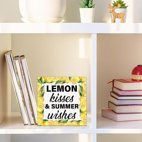 Kitchen Lemon Sign Decor Positive Every Day Is a Fresh Start Wood Block Plaque Sign Home Kitchen Shelf Wall Decor in Saudi Arabia