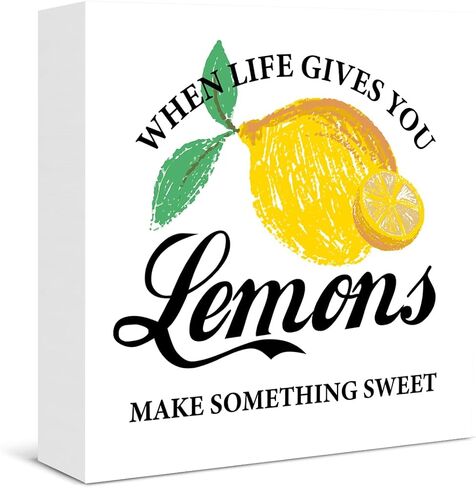 Kitchen Lemon Sign Decor Positive Every Day Is a Fresh Start Wood Block Plaque Sign Home Kitchen Shelf Wall Decor in Saudi Arabia