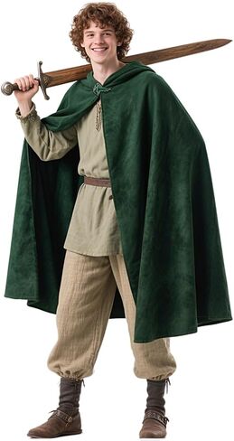 L'VOW Medieval Hobbit Cloak Renaissance Elf Hooded Cape Lord of The Rings Velvet Green Cloak with Hood in Saudi Arabia