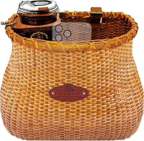 Tote & Kari Bike Basket for Women Beach Cruiser or Scooter The Original Wicker Bicycle Baskets with Built in Cup Holder for Front Handlebar-Classic Vintage Style Handmade in Saudi Arabia