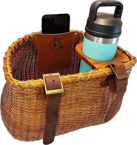 Tote & Kari Bike Basket for Women Beach Cruiser or Scooter The Original Wicker Bicycle Baskets with Built in Cup Holder for Front Handlebar-Classic Vintage Style Handmade in Saudi Arabia