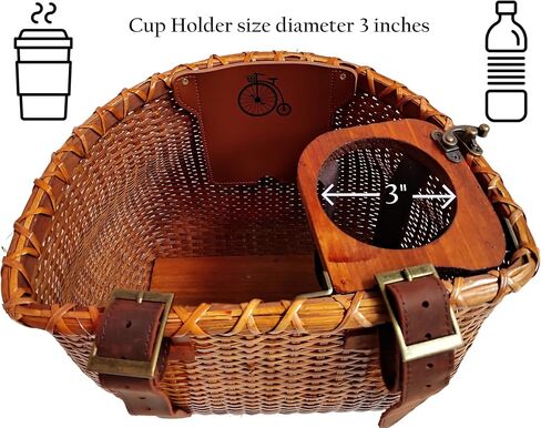 Tote & Kari Bike Basket for Women Beach Cruiser or Scooter The Original Wicker Bicycle Baskets with Built in Cup Holder for Front Handlebar-Classic Vintage Style Handmade in Saudi Arabia