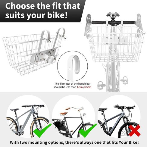 Bike Basket Front | Stainless Steel Front Basket for E-Bike & Electric Scooter-with Fixed Holder and Two Hooks | Easy Handlebar/Head Tube Installation | Bike Basket for Commuting & Shopping in Saudi Arabia