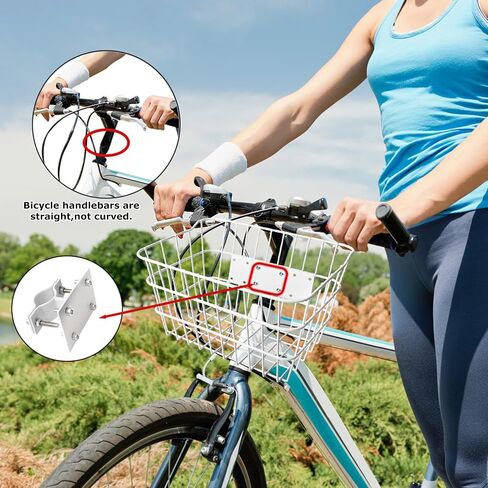 Bike Basket Front | Stainless Steel Front Basket for E-Bike & Electric Scooter-with Fixed Holder and Two Hooks | Easy Handlebar/Head Tube Installation | Bike Basket for Commuting & Shopping in Saudi Arabia
