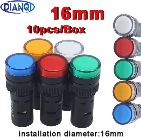 10pcs/lot لوحة بلاستيكية لوحة تركيب إشارة LED مؤشر قطر المصباح 16 مم ضوء إشارة LED 24V12V220V اللون الأزرق الأخضر اللون الأزرق (24 فولت) in Kuwait