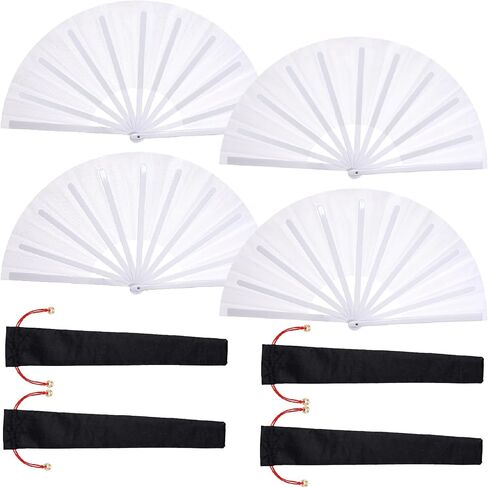 Nydotd 4 Packs Large Rave Fan Handheld Folding Fans Nylon Cloth Foldable with Holder Sleeve for Men & Women Performance Line Dance Chinese Kung Fu Tai Chi Decorations Party (Black, Large) in Saudi Arabia