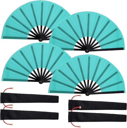 Nydotd 4 Packs Large Rave Fan Handheld Folding Fans Nylon Cloth Foldable with Holder Sleeve for Men & Women Performance Line Dance Chinese Kung Fu Tai Chi Decorations Party (Black, Large) in Saudi Arabia