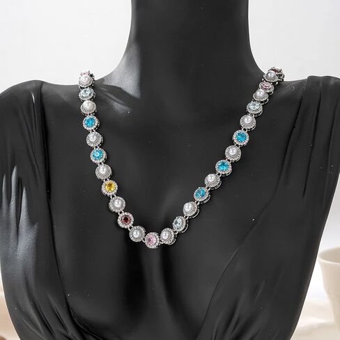 Tennis Necklaces for Men, Dainty 18K Gold Plated Diamond Tennis Choker Necklace Cubic Zirconia Chain with Emerald, Ruby, and Aquamarine Gemstones for Men Bride Birthday Wedding Valentine's Day Gifts in Kuwait