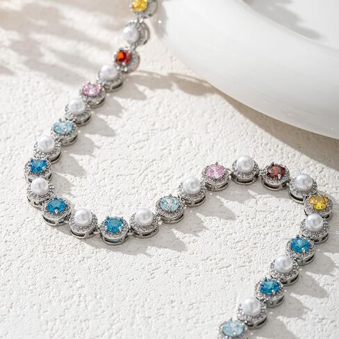 Tennis Necklaces for Men, Dainty 18K Gold Plated Diamond Tennis Choker Necklace Cubic Zirconia Chain with Emerald, Ruby, and Aquamarine Gemstones for Men Bride Birthday Wedding Valentine's Day Gifts in Kuwait