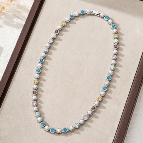 Tennis Necklaces for Men, Dainty 18K Gold Plated Diamond Tennis Choker Necklace Cubic Zirconia Chain with Emerald, Ruby, and Aquamarine Gemstones for Men Bride Birthday Wedding Valentine's Day Gifts in Kuwait