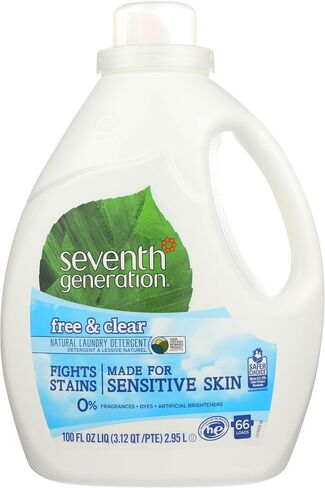 Seventh Generation 44724 Natural Liquid Laundry Detergent, Free & Clear, 66 Loads, 100oz Bottle (Case of 4) in Kuwait