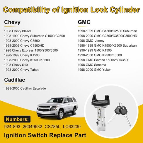 مفتاح قفل التجميع الإشعال وتبديل الإسكان ومفتاح المبتدئين مع Chevy GMC Cadillac Buick Bravada 924-713 924-715 US-312L in Kuwait