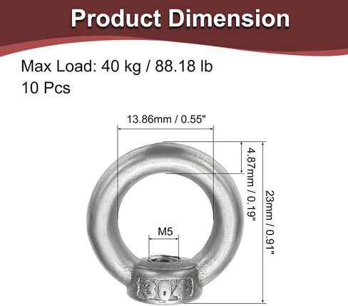 MECCANIXITY M8 LAMP حامل حلقة أنثى ، 10pcs 304 رفع الفولاذ المقاوم للصدأ رفع الجوز خطاف الدعم الشكل لتركيبات الإضاءة الثريا ، حمولة 80 كجم in Kuwait