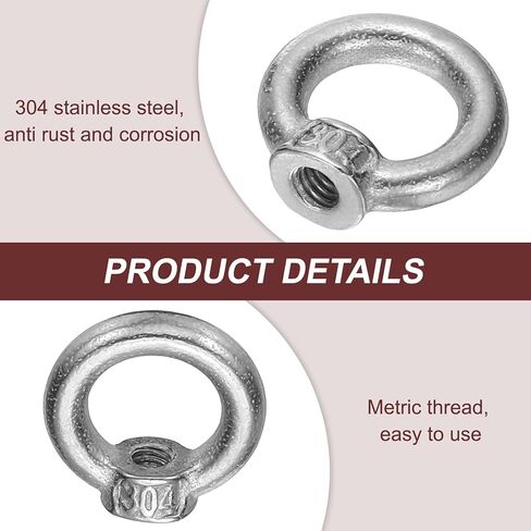 MECCANIXITY M8 LAMP حامل حلقة أنثى ، 10pcs 304 رفع الفولاذ المقاوم للصدأ رفع الجوز خطاف الدعم الشكل لتركيبات الإضاءة الثريا ، حمولة 80 كجم in Kuwait