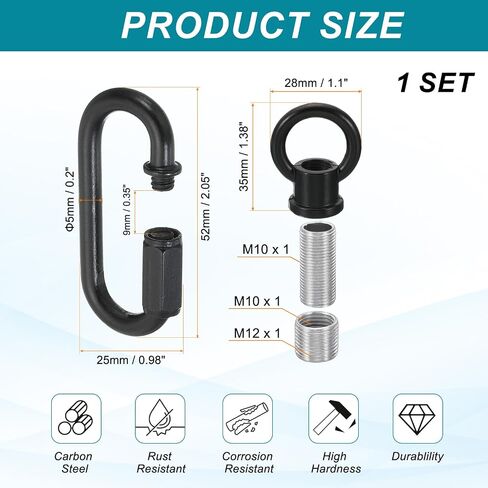 Patikil M10 Fine Thread LAMP حامل حلقة أنثى مع M12 سلسلة محول الرابط السريع ، رفع الدعم الهيكلي لخطاف الجوز للعين للثريا ، 88 رطلا الحمل الأسود in Kuwait