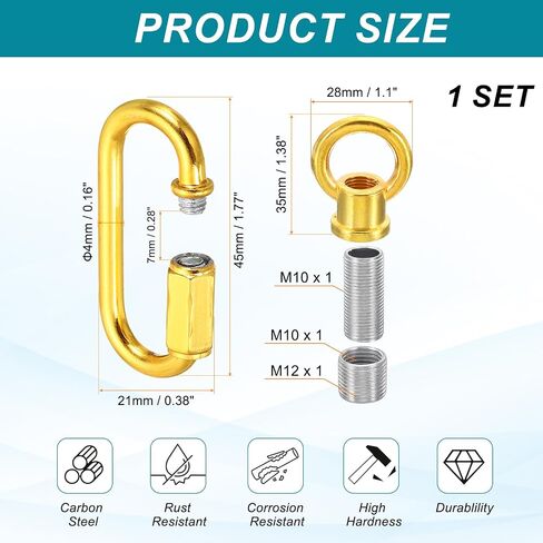 Patikil M10 Fine Thread LAMP حامل حلقة أنثى مع M12 سلسلة محول الرابط السريع ، رفع الدعم الهيكلي لخطاف الجوز للعين للثريا ، 44 رطلا تحميل الذهب in Saudi Arabia