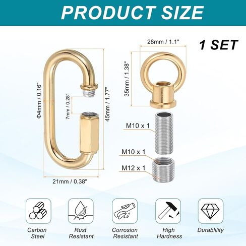 PATIKIL M10 Fine Thread Lamp Female Loop Holder with M12 Adapter Chain Quick Link, Lifting Eye Nut Hook Ring Structural Support to Chandelier, 44 lbs Load Gold in Saudi Arabia