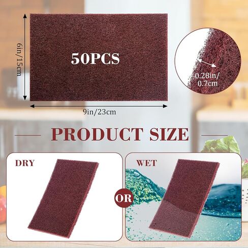 50 Pcs 7447 Fine General Purpose Scuff Pads 6 X 9 Inch Abrasive Hand Sanding Non-Woven Aluminum Oxide Abrasive Pads Set for Surface Preparation Scuffing Scouring Blending Cleaning(Red) in Saudi Arabia