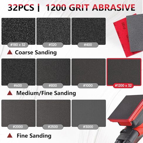 32pcs مجموعة إسفنجة Sanding ، 180-3000 خطاف الحصباء والحلقة الرطبة الإسفنج الجاف الجاف للخشب ، والمعادن ، والسيارات - منصات الصنفرة الرغوية للأثاث ، والحرف ، والجدران الجافة ، وتلميع النموذج in Kuwait