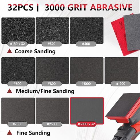 32pcs مجموعة إسفنجة Sanding ، 180-3000 خطاف الحصباء والحلقة الرطبة الإسفنج الجاف الجاف للخشب ، والمعادن ، والسيارات - منصات الصنفرة الرغوية للأثاث ، والحرف ، والجدران الجافة ، وتلميع النموذج in Kuwait